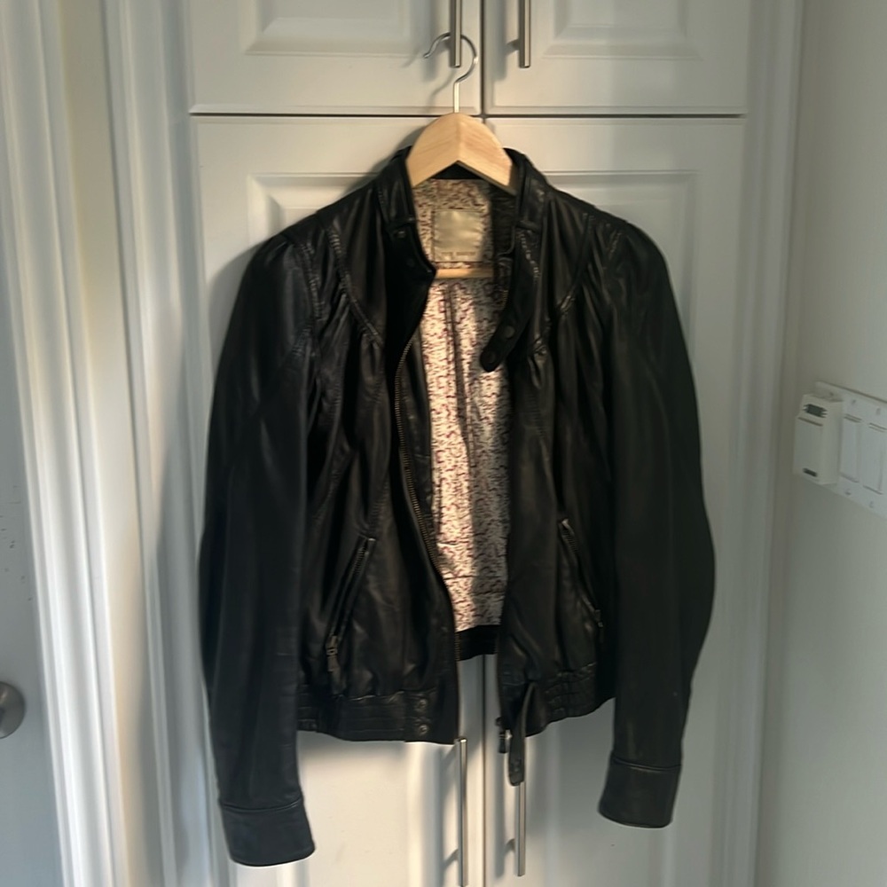 Ted Baker dark brown leather jacket in size 1
